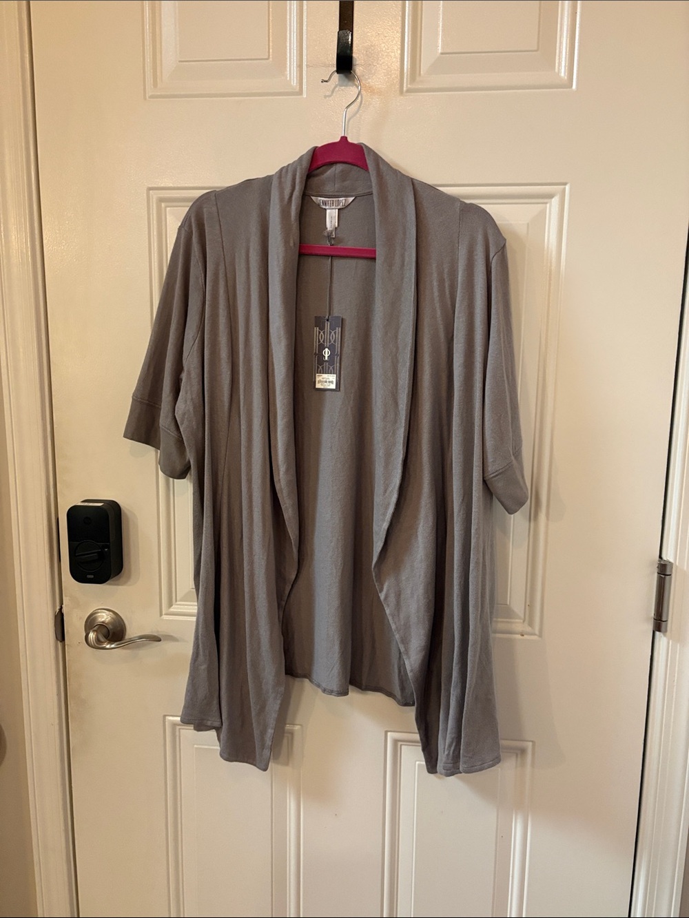 Jennifer Lopez Draped Open-Front Short Sleeve Cardigan - Gray